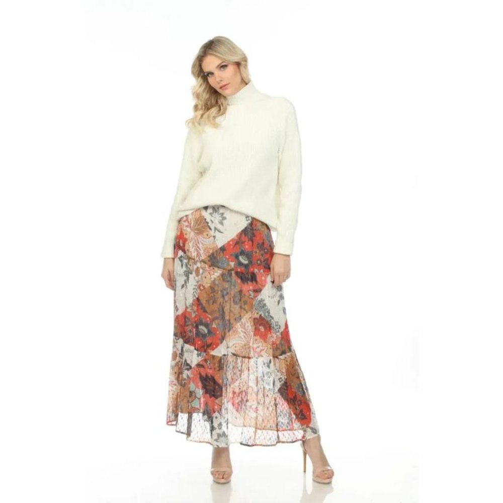 Johnny was skirt women's Small Jade Stephanie floral maxi silk tiered half lined